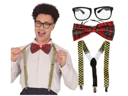 Kit de Nerd Colegial adulto Gafas, pajarita y tirantes