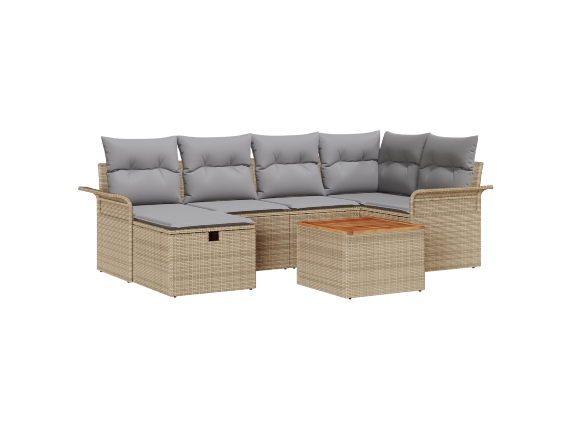 Conjunto 7 De Sofás De Jardín De Vidaxl Con Cojines  Beige Ratán