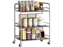 Carrito De Cocina De Acero Inoxidable Con 3 Niveles, Asas Y Ruedas, 60x35x77 Cm, Color Plata.