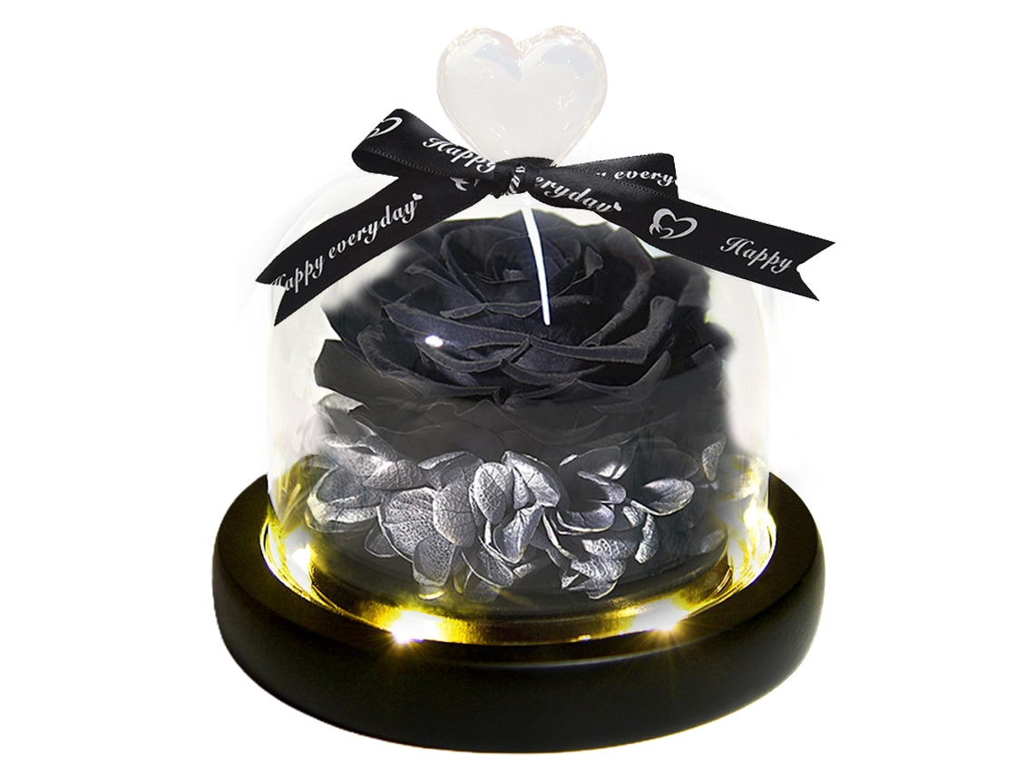 Rosa eterna flor con lámpara, cúpula de cristal, regalo de cumpleaños para amigos MEOIRUERY