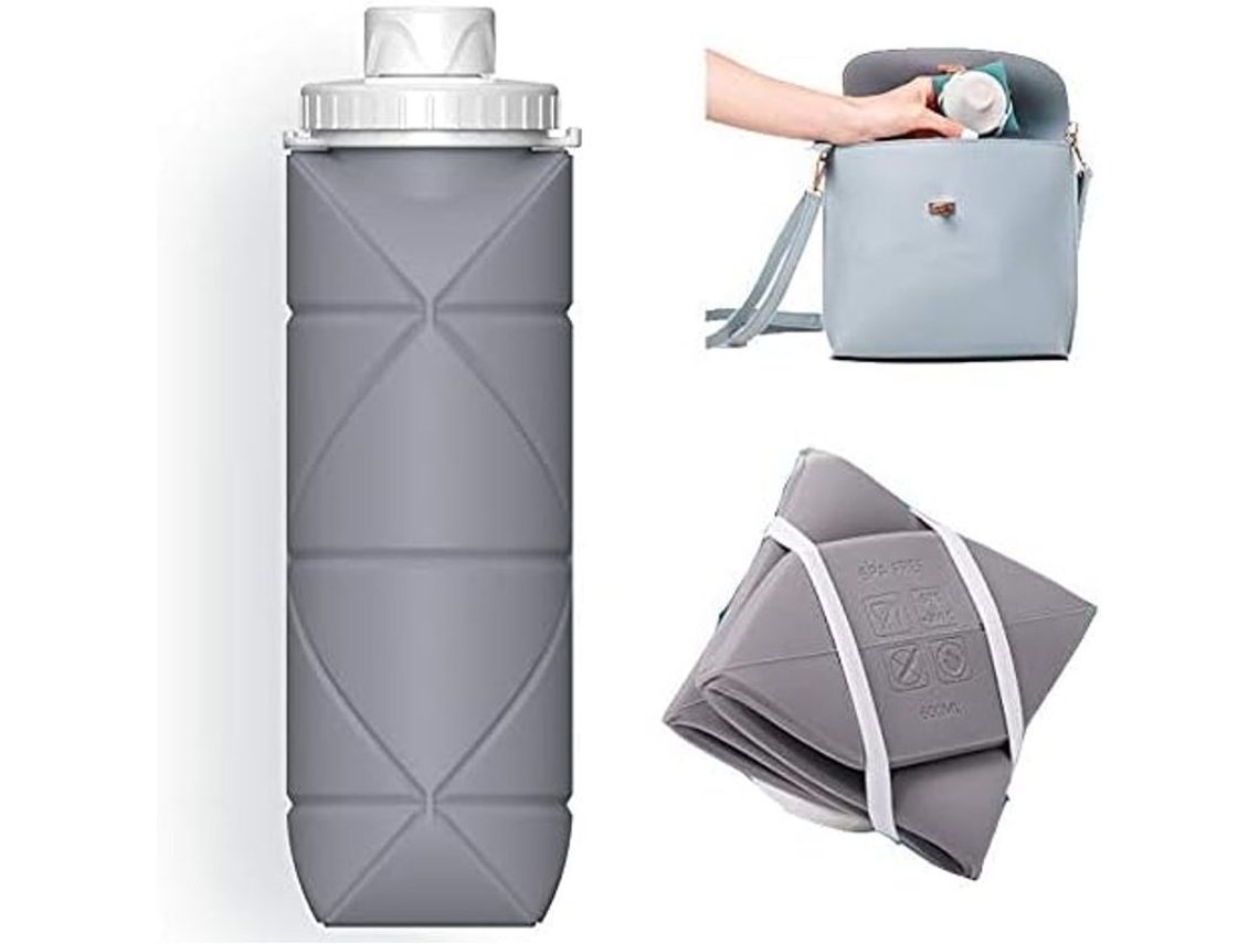 Botella plegable Rebe-Bottle de silicona a prueba de fugas, libre de BPA, 600 ml, color gris, ideal para deportes, camping y viajes.