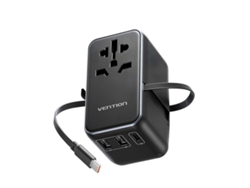 Adaptador De Viaje Universal 3 Puertos Usb Con Cable Usb-c Tecnología Gan
