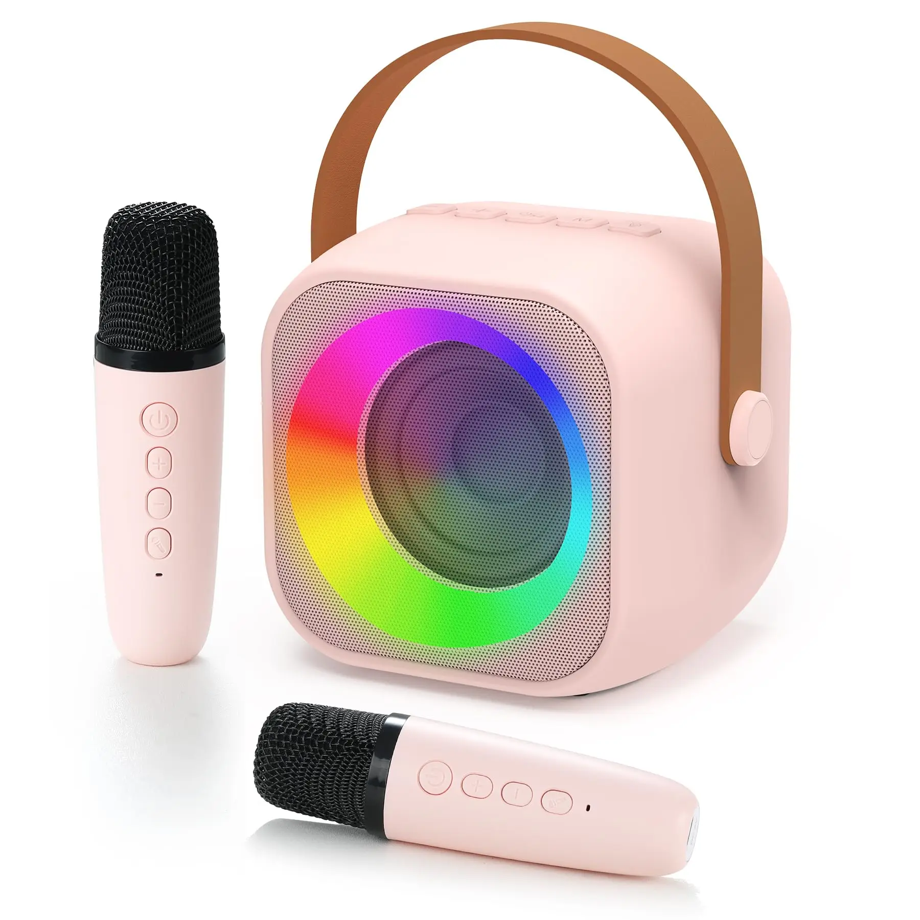 (rosa, 2 Micrófonos) Máquina De Karaoke Portátil, Adecuada Para Niños Cantando, Reuniones Familiares Y Otras Ocasiones Un Gran Regalo.
