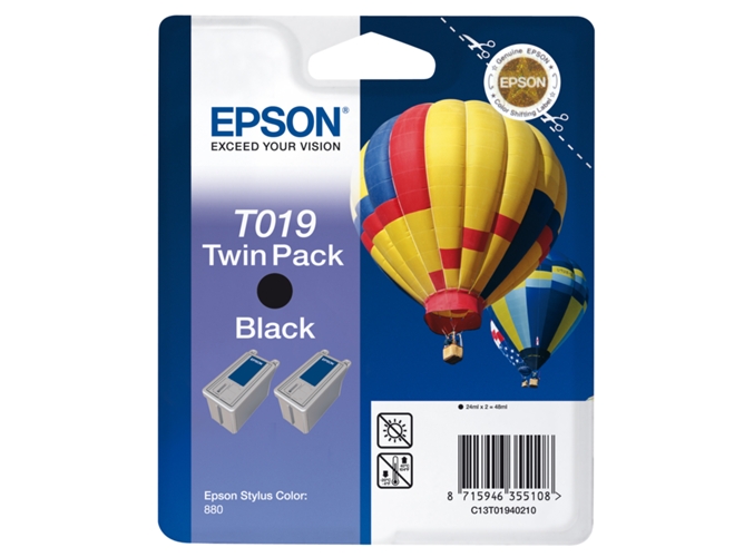Cartucho de tinta original EPSON, Globo aerostático, Paquete doble 2 x 24 ml , Negro, C13T01940210, T0194