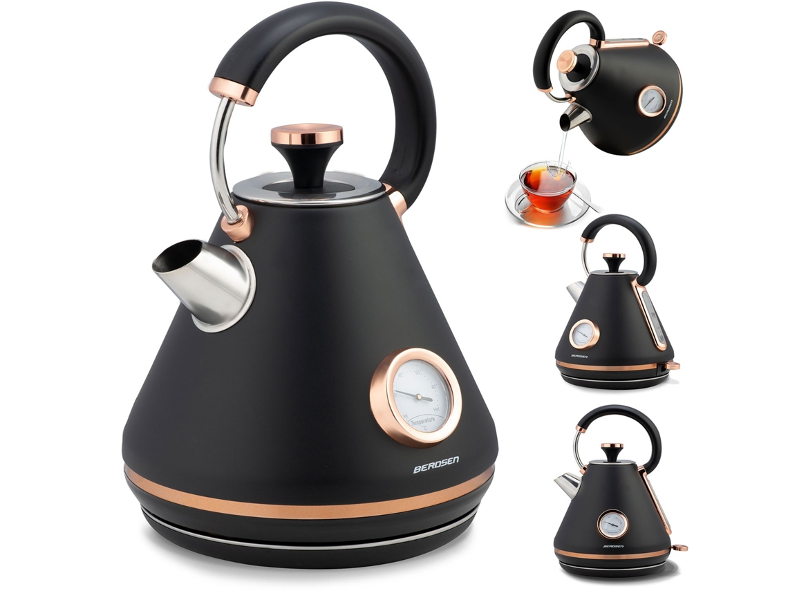 Hervidor eléctrico Berdsen BD-701 con termómetro, 1,7 l, color negro