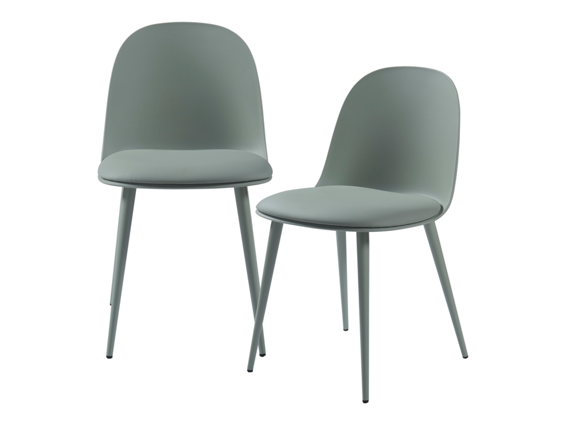 Conjunto de 2 cadeiras de jantar Kangasala estofadas em couro sintético, plástico e metal 81 x 45 x 52 cm - Verde Cinza [EN.CASA]