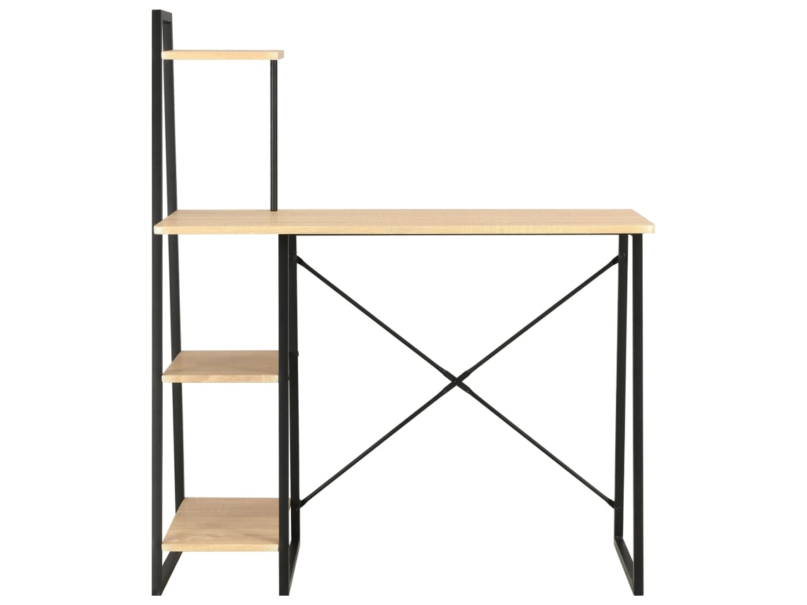 Escritorio | Mesa | Escritorio con estantes 102x50x117cm Negro y Roble