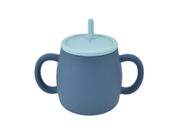 Vaso De Silicona Con Pajita Para Bebés En Fase De Aprendizaje, 280 Ml, Con Tapa Y Asas, Azul Claro Y Azul Oscuro.
