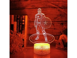 Luz nocturna 3D del Capitán América, Los Vengadores, base blanca agrietada, luz nocturna LED RGB 3D del Capitán América, Rosewell