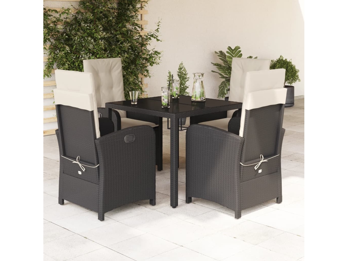 Juego de comedor de jardín de 5 piezas con cojines de mimbre negros de DKD Home Decor