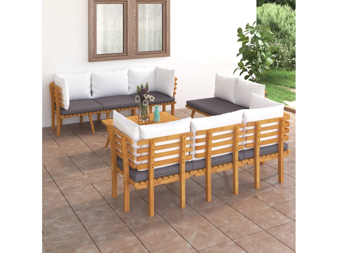 Conjunto de jardín de 8 piezas con cojines de acacia maciza DKD Home Decor