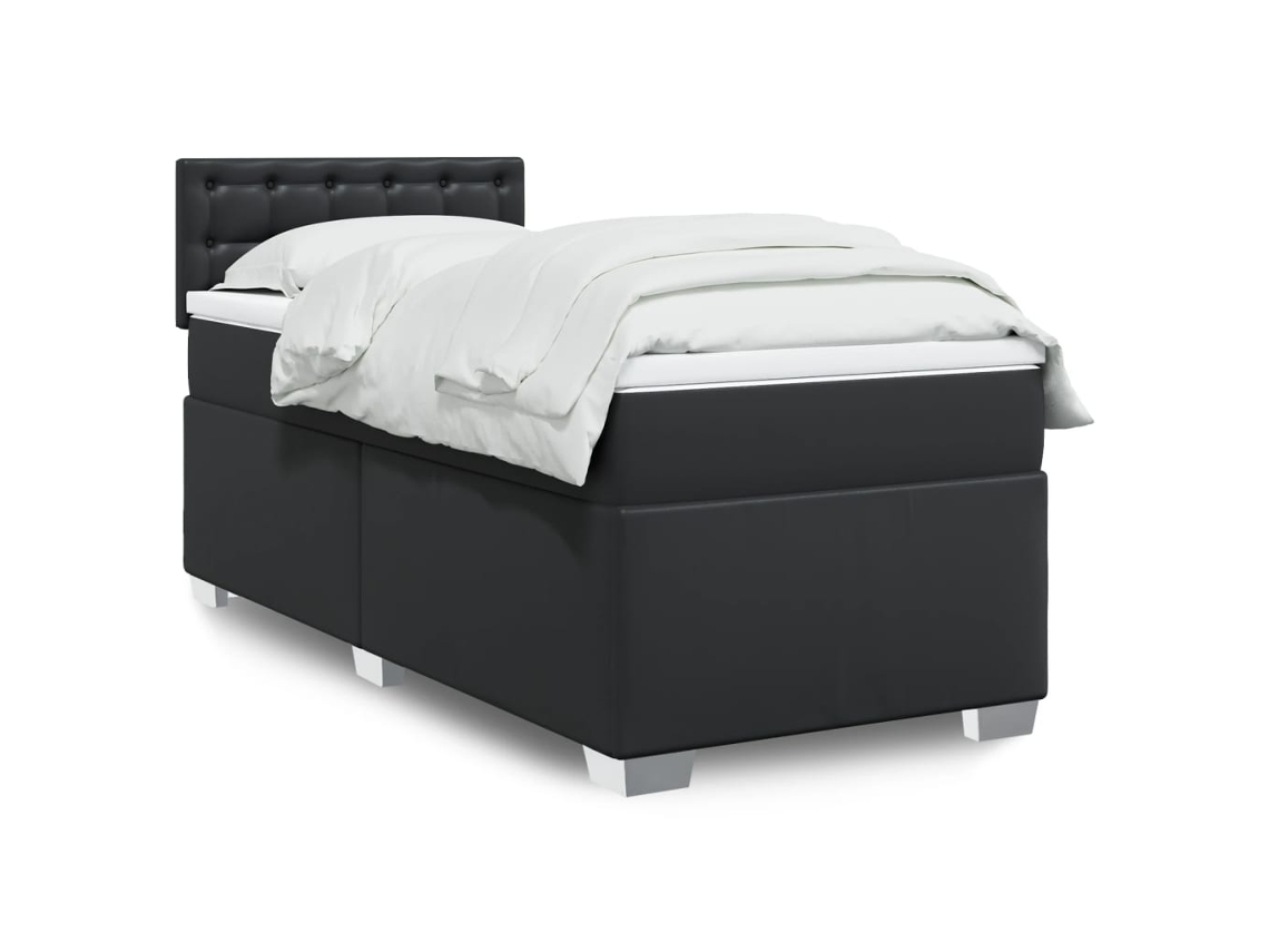 Cama Box Spring Con Colchón Cuero Sintético Negro 90x190 Cm