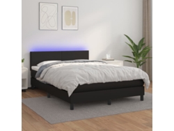 Cama Box Spring Colchón Y Led Cuero Sintético Negro 140x200 Cm