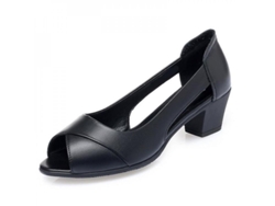 2026-zapatos De Cuero Mujer Verano Sandalias De Tacón Medio Cuadrado Confortables Punta Abierta Para Oficina Heh 37 Negro 5cm