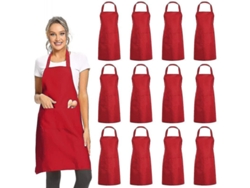 2026da-delantal De Bib Liso Con 2 Bolsillos Negro 12 Paquetes Unisex Comercial Poliéster Algodón Rojo