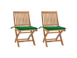 Sillas de jardín de dos piezas DKD Home Decor con cojines verdes en teca maciza