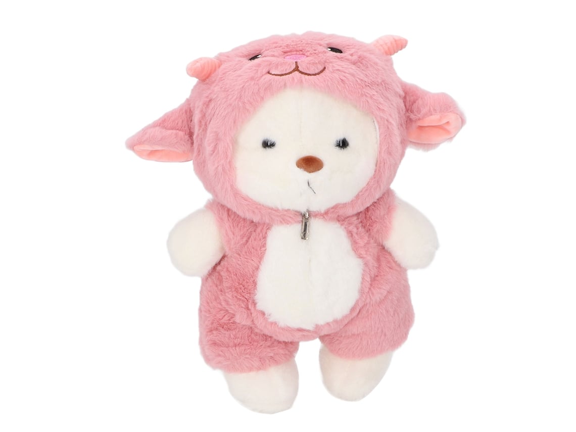 Urso De Pelúcia Macia 30cm Fofo Com Roupa Removível Presente Aniversário Rosa