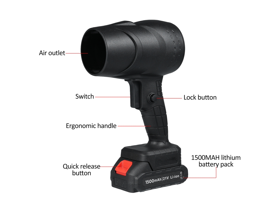 Soplador de polvo turbo inalámbrico de 1050 W con 30 m/s