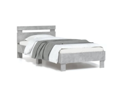 Estructura De Cama Cabecero Luces Led Gris Hormigón 90x190 Cm