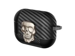 Estuche protector de fibra de carbono con estampado de calavera GIECY para auriculares Bluetooth