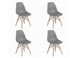 Dasck - Pack de 4 sillas nórdicas grises, estilo escandinavo | Patas de madera de haya | Polipropileno ergonómico | Capacidad de carga de 120 kg por silla