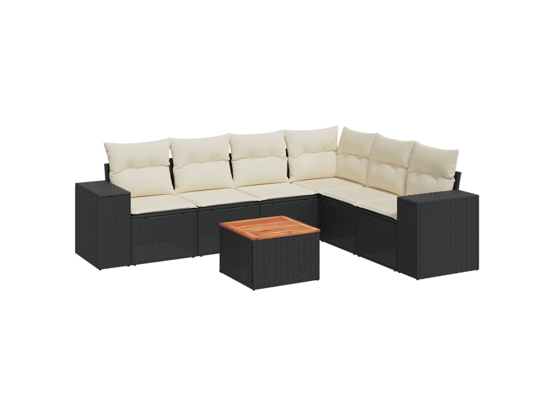 Maison Exclusive - Set De Comedor De Jardín 7 Pzas Y Cojines Ratán Sintético Negro