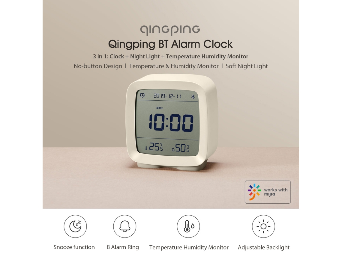 Relógio Alarme Inteligente 3 Em 1 Com Luz De Noite E Monitor De Temperatura Umidade App Cgd1
