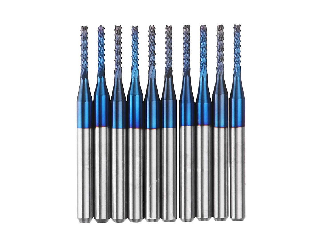 Juego de 10 brocas de carburo recubiertas para grabado de placas de circuito impreso, tamaños de 2,2 a 3,0 mm, con recubrimiento azul (sin marca).