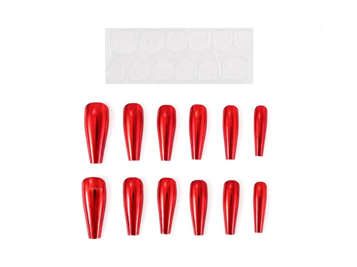 Pack de 13 Uñas Autoadhesivas efecto metal roja