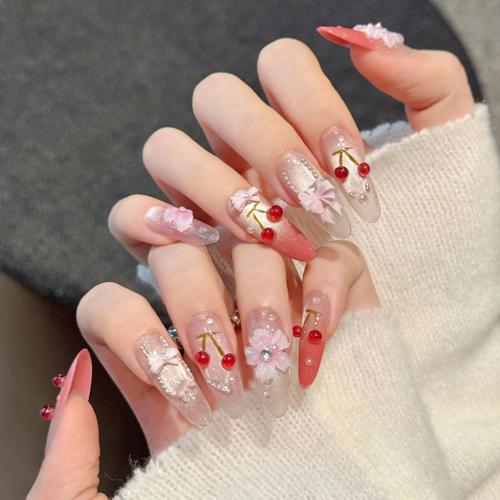 (2874-l) 10 Pegatinas Hechas A Mano Con Lazos Y Flores Para Uñas Postizas De Color Rosa Ojo De Gato.
