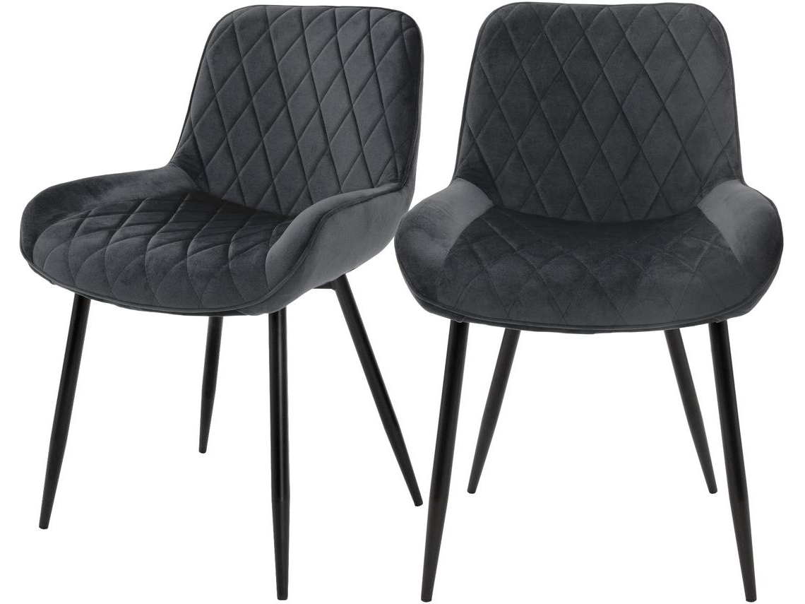 Conjunto de 2 cadeiras de jantar antracite estilo retro assento estofado com aspeto de veludo  81 cm