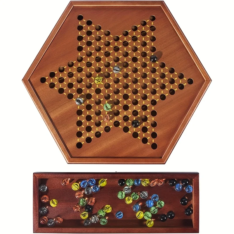 Jogo De Damas Chinesas De Madeira Com Gavetas, 72 Peças Coloridas