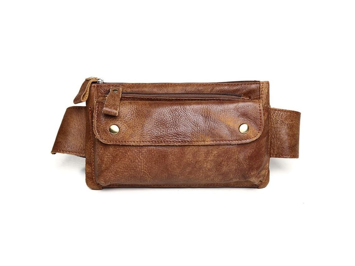 Bolsa De Cintura De Cuero Auténtico Linjou Mochila Vintage Bum Bag Para Hombres Y Mujeres (marrón)