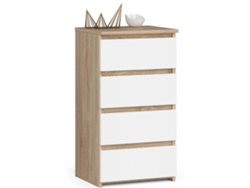 Cómoda Akord Cl4 Roble Sonoma 40 Cm 4 Cajones Frente En Color Blanco 40x35x74 Cm