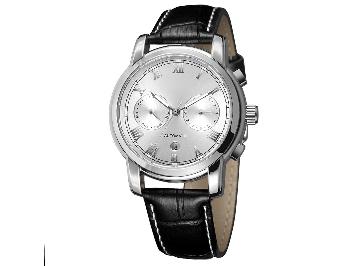 Reloj Automático Mecánico Impermeable Con Correa De Cuero Para Hombre Forsining (blanco Plata)