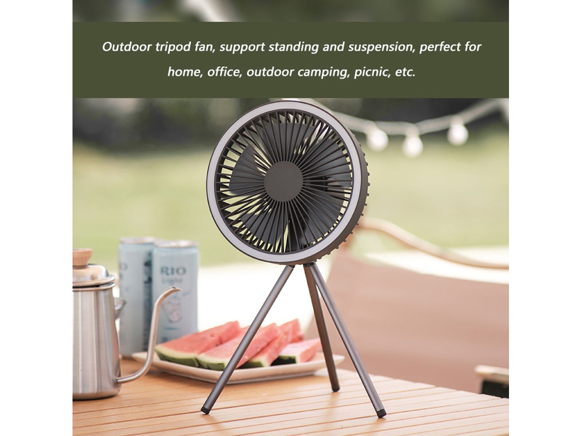 Ventilador Tripode Exterior Usb Recargable Portátil Con Luz Nocturna 3 Velocidades Batería Power Bank Camping Oficina Hogar