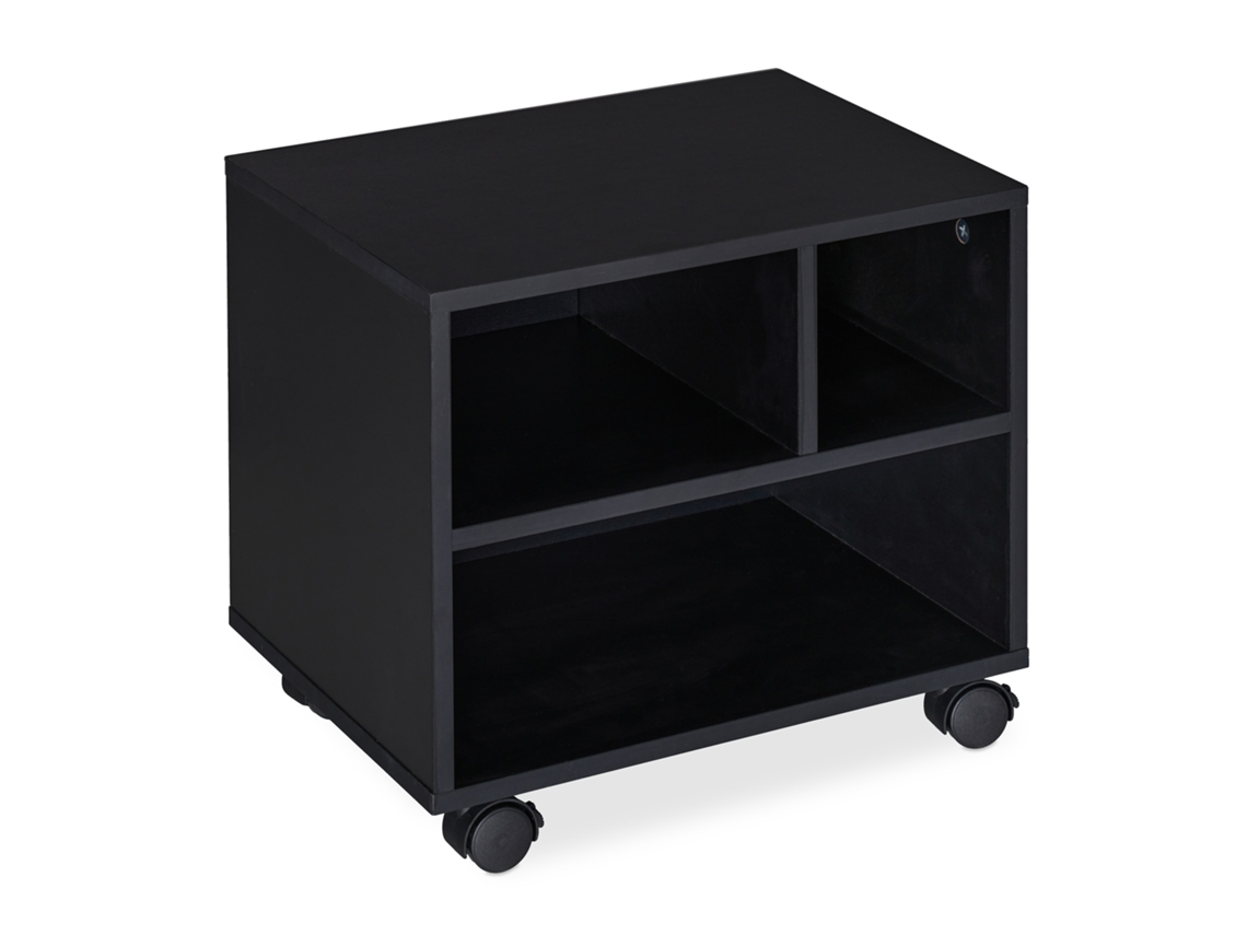 Cajonera móvil Relaxdays, 3 compartimentos abiertos, con ruedas, armario de oficina, Hbt: 35,5 x 40 x 30 cm, negra