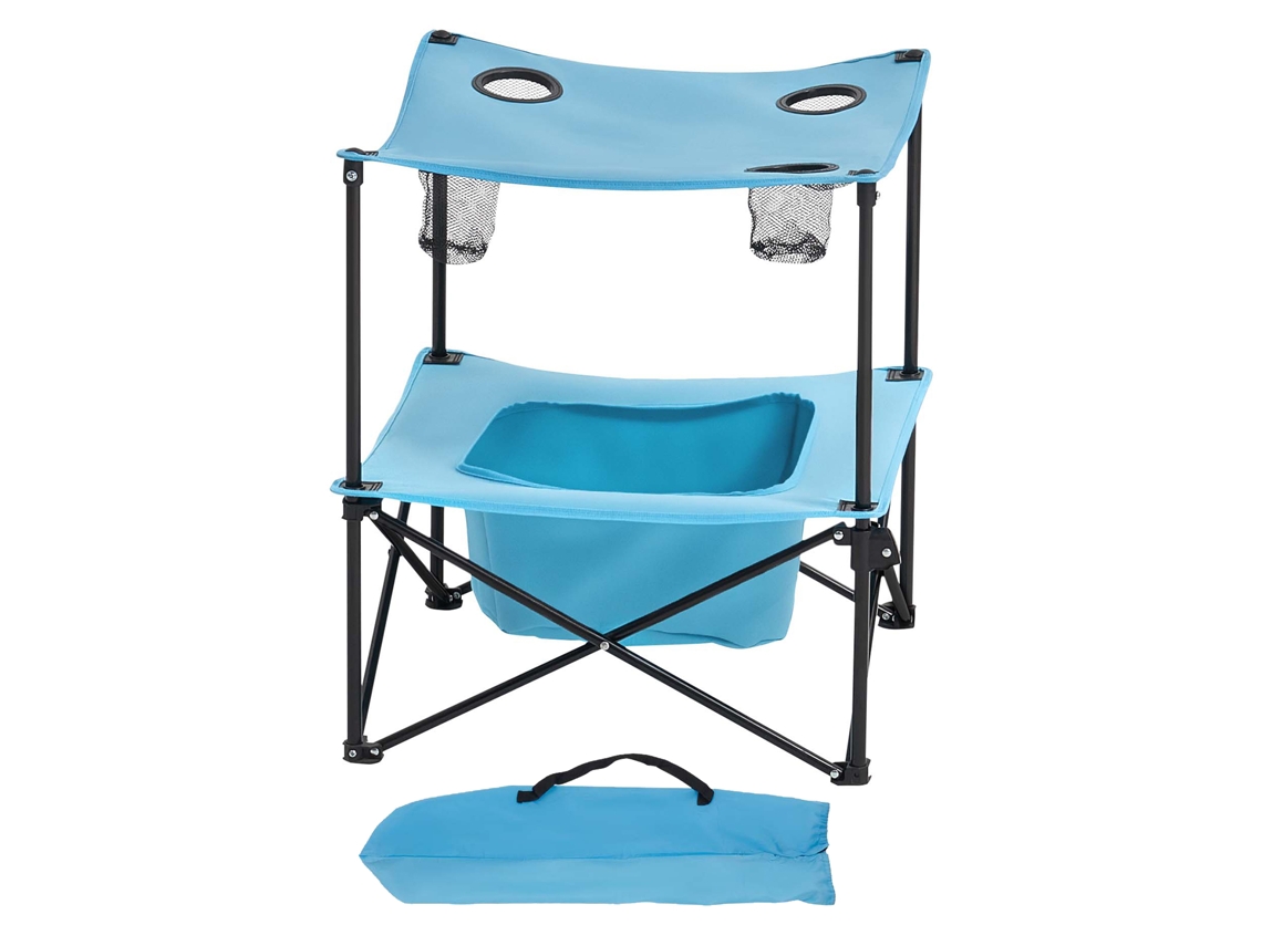 Mesa de camping plegable portátil Succebuy con tela Oxford y 4 posavasos (azul)