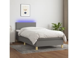 Cama Box Spring Colchón Y Luces Led Tela Gris Oscuro 80x200 Cm