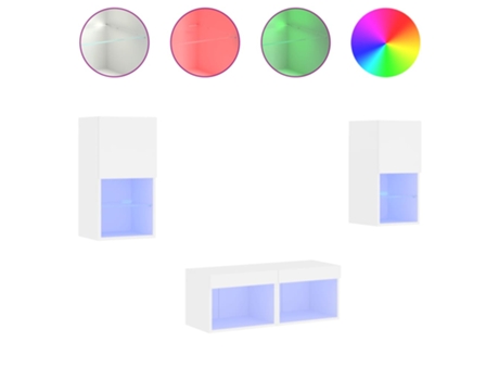 Conjunto 4 Muebles de TV de pared con luces LED VIDAXL blanco (40 x 30 x 30 cm)