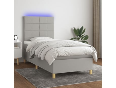 VIDAXL Colchón con somier/LED (Gris - Tela - 90 x 190 cm)