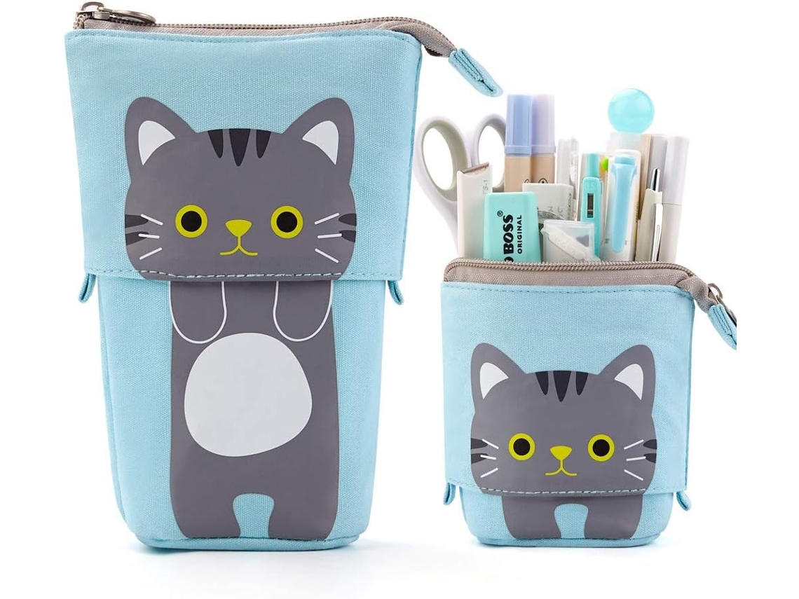 Estuche retráctil de lona de gran capacidad para lápices – 1 pieza, azul, Hexinyigjly