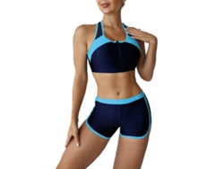 Traje de baño bikini azul para mujer, talla L, con cremallera frontal.