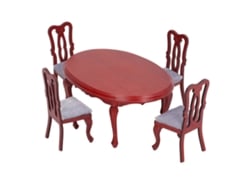 Conjunto Mesa E Cadeira Miniatura 1:12 Madeira Bétula Vermelha Para Casinha De Bonecas