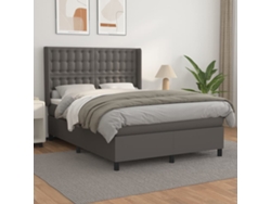 Cama Box Spring Con Colchón Cuero Sintético Gris 140x190 Cm