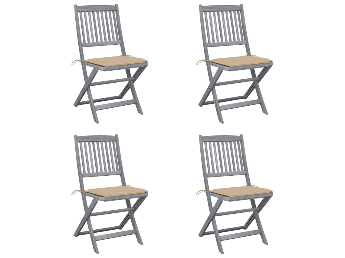 Sillas plegables de exterior de acacia maciza de 4 piezas con cojines DKD Home Decor