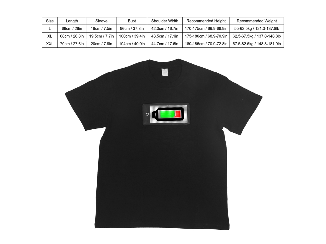 2026horizon-camiseta Led Con App Programable Y Pantalla Personalizable, Batería 1500mah Xxl