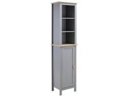 Armario alto de baño Kleankin con columna estrecha, 1 puerta, estante ajustable y 3 compartimentos abiertos, 39x30x168 cm, gris.