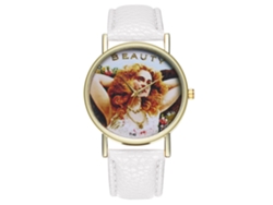 Reloj Unisex Para Parejas Con Correa De Piel Sintética Y Esfera Redonda De Aleación - Blanco