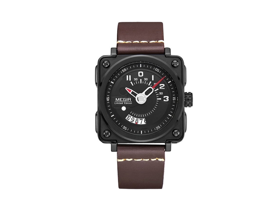 Reloj Hombre De Acero Impermeable Con Correa De Cuero Moda (negro+café)